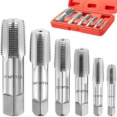 Toolwiz 6Pcs NPT Pipe Tap Set, 1&Prime;, 3/4&Prime;, 1/2&Prime;, 3/8&Prime;, 1/4&Prime;, 1/8&Prime;, Silver