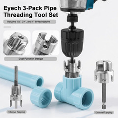 3Pcs PVC Pipe Threader Kit 1/2&Prime; 3/4&Prime; 1&Prime; NPT, Integrated Internal & External Pipe