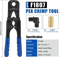 PEX Crimping Tool Full Size Kit 3/8 Inch 1/2 Inch 5/8 Inch 3/4 Inch & 1 Inch W/