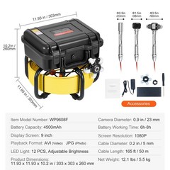 165FT Sewer Camera with 9in HD Screen, Self-Leveling & 36X Zoom