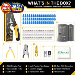 RJ45 Pass Through Crimping Tool Kit Cat7 Cat6 Cat5 Cable Tester Stripper