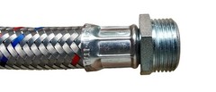 FORAS 1&Prime; (25 mm) braided hose 700 mm, made in Italy, DN18, PN10, 90 degree bend