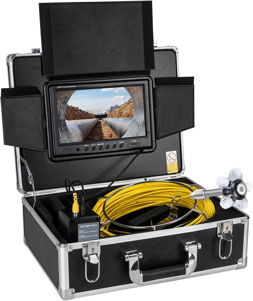 150FT WiFi Sewer Camera with 9&Prime; HD Monitor & 12 LED Light Guide Wheel