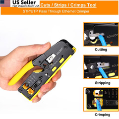 Solsop Pass Through RJ45 Crimp Tool Kit 4 inches x 11 inches, Yellow