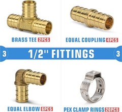 PEX Clamp Tool Kit with 20 Rings, 12 Fittings
