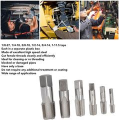 6Pcs Tap and Die Sets, 1 3/4 1/2 3/8 1/4 1/8 High Speed Steel NPT Pipe Tap Pipe