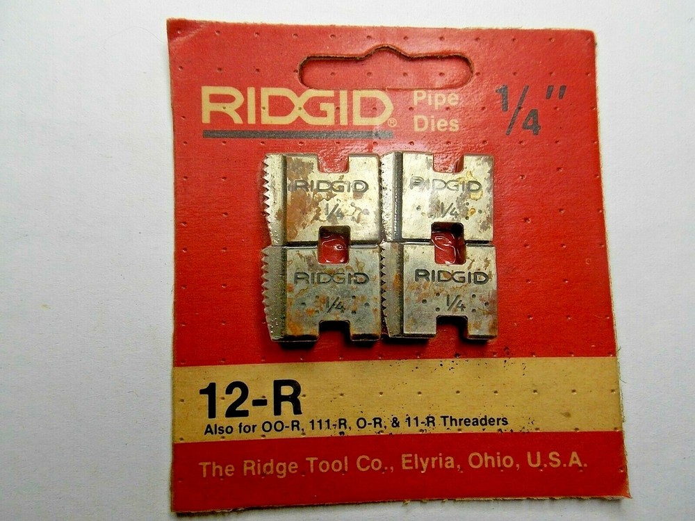 RIDGID 1/4&Prime; NPT 12-R PIPE THREADING DIES REVERSIBLE 111-R 11-R 00-R 37815 RED