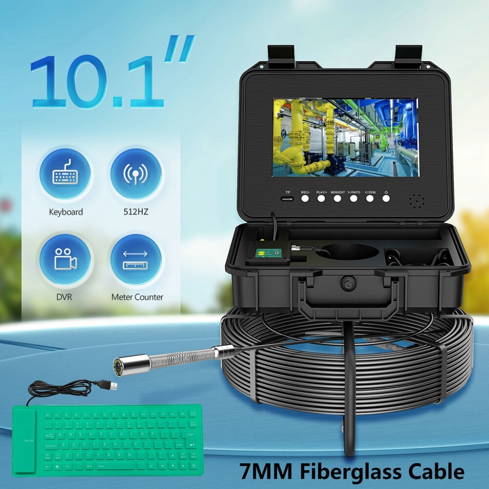 10.1&Prime; 20M Self-Leveling Sewer Drain Inspection Pipe Camera 512HZ signal DVR 7mm