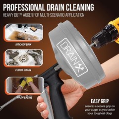 50m Drain Auger Manual or Drill Powered Plumbing Snake with Gloves Bag Included
