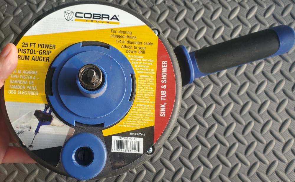 Cobra Products 86250 1/4&rdquo; In X 25&rsquo; Pistol Grip Power Drum Drain Auger Sink Drain