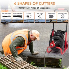 Electric 100&rsquo;x3/8&Prime; Drain Auger Cleaner Machine Auto-feed Sewer Snake w/ Cutters