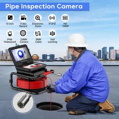 30M Pipe Inspection Camera w/ 512hz Locator Self Leveling Sewer Drain Camera 10&Prime;