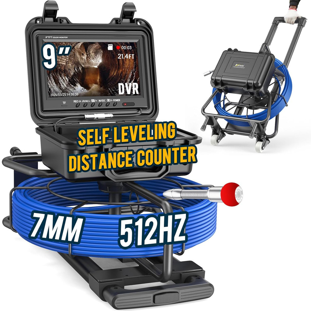 150Ft Sewer Inspection Camera with 9&Prime; HD Monitor, DVR & 512Hz Sonde