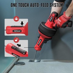 POPULO 12V Cordless Electric Drain Auger, Auto Feed Plumbing Snake Drain