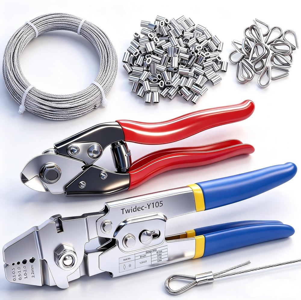 /Wire Rope Crimping Tool Up To 2.2mm With 240PCS 1/16&rdquo;Aluminum Crimping Loop Sl