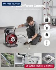 VEVOR Drain Cleaner Machine 75 FT x 1/2 Inch, Sewer Snake Auger Manual Feed with