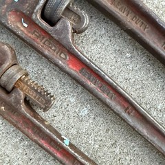 Ridgid Lot (3) Vintage Drop Forged Pipe Wrenches USA Ridge Tool Co 10&rdquo;, 14&rdquo;, 18&rdquo;