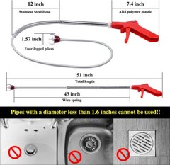 Toilet Auger Grabber Clog Remover Tool With Four Legged Claw Design Red Handle