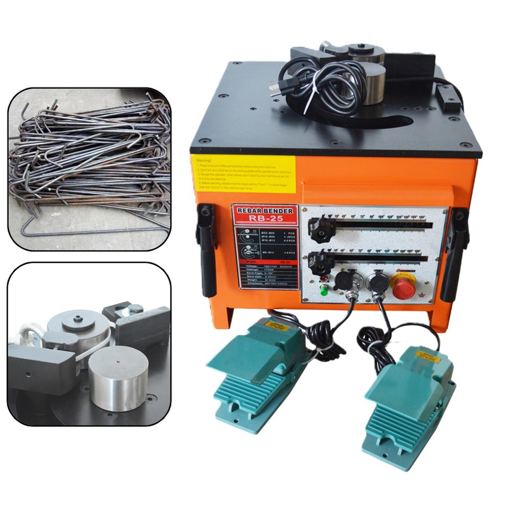 110V Rb-25 Bench Steel Bar Bending Machine 0-180&deg;6-25MM Electric Rebar Bender