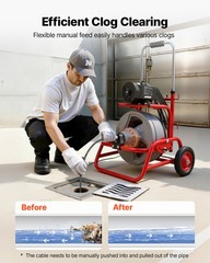 VEVOR Drain Cleaner Machine 75 FT x 3/8 Inch Manual Feed Sewer Auger 6 Cutters