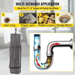 75 Ft X 3/8 Inch Solid Core Sewer Snake Clog Pipe Drain Cleaning Cable W/Four Sh