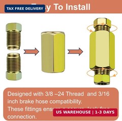 4 Sets of 3/16&Prime; Brake Line Tubing Unions (Connectors) with 8 Nuts (3/8 &ndash; 24 Thre
