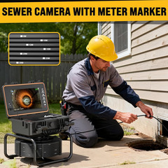 100Ft Self-Leveling Sewer Camera with HD Screen & 12 LED Lights, DVR Included