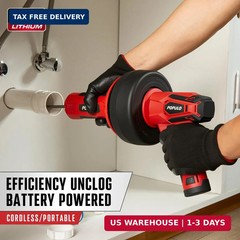 POPULO 12V Cordless Electric Drain Auger, Auto Feed Plumbing Snake Drain for Unc