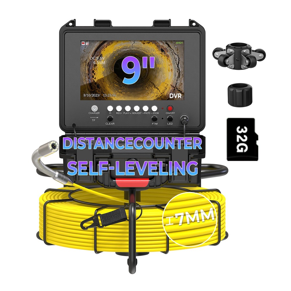 50m Pipe Inspection Camera 512hz Sewer Camera Meter Counter 9&Prime; Monitor IP68