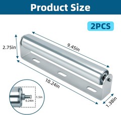 2 Pack Conveyor Long Roller and Bracket Set 10-inch, 1.5-inch Diameter Silver