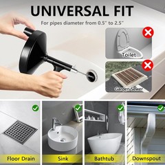 Drain Auger 25FT W/ Gloves Heavy Duty Snake Hair Clog Remover For Sink Tub