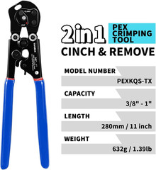 PEX Crimping Tool Kit, 2 in 1 Ratchet Pex Clamp Tool with Cinch & Removal Functi