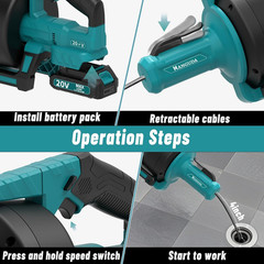 Powerful 20V 2000Mah Cordless Electric Drain Auger-25Ft Auto-Feed Drain Snake fo