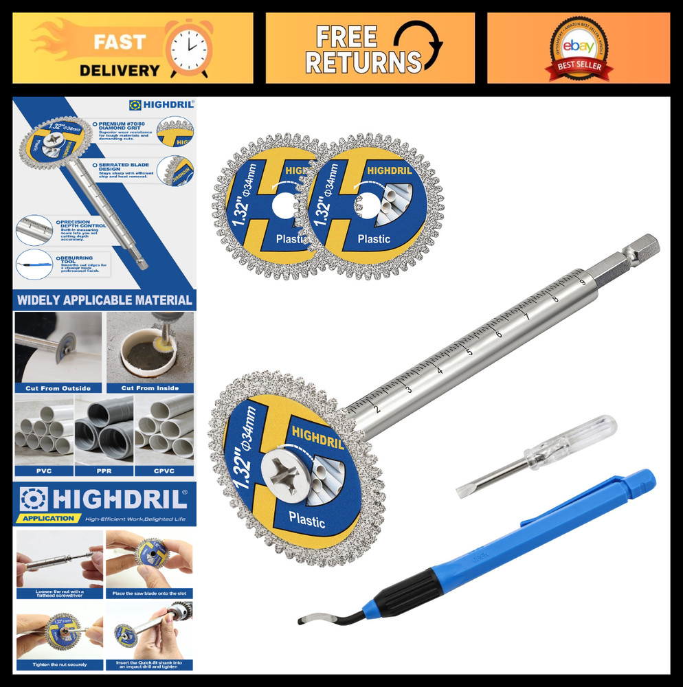 Inside Pipe Cutter for PVC &ndash; 2 Diamond Saw Blades, Plumbing Tool Set, 1-5/16&Prime; Gr