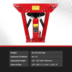 12 Ton Hydraulic Pipe Bender with 6 Dies for Copper & Steel Tubing