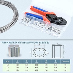 Wire Rope Crimper Cutter Set with 150pcs Ferrules | Fits 0.1&ndash;2.2mm oval & double