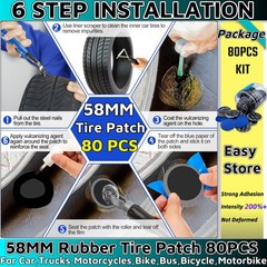 Flat Tire Repair Kit 80PCS 58MM，Car Tire Patch Kit Heavy Duty Bike Tire Patch&hellip;