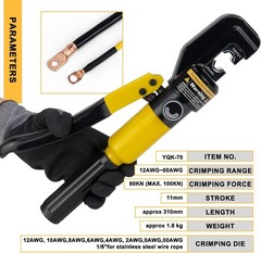BOSIMUX Hydraulic Cable Crimper Tool AWG 12-2/0, 9 Dies, One-Hand Operation, Rot