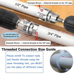 3Pcs PVC Pipe Threader Kit, 1/2&Prime; 3/4&Prime; 1&Prime; Internal & External