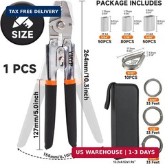 Up to 2.2mm Wire Rope Crimping Tool Kit, 99FT Stainless Steel Wire Rope (3 Sizes