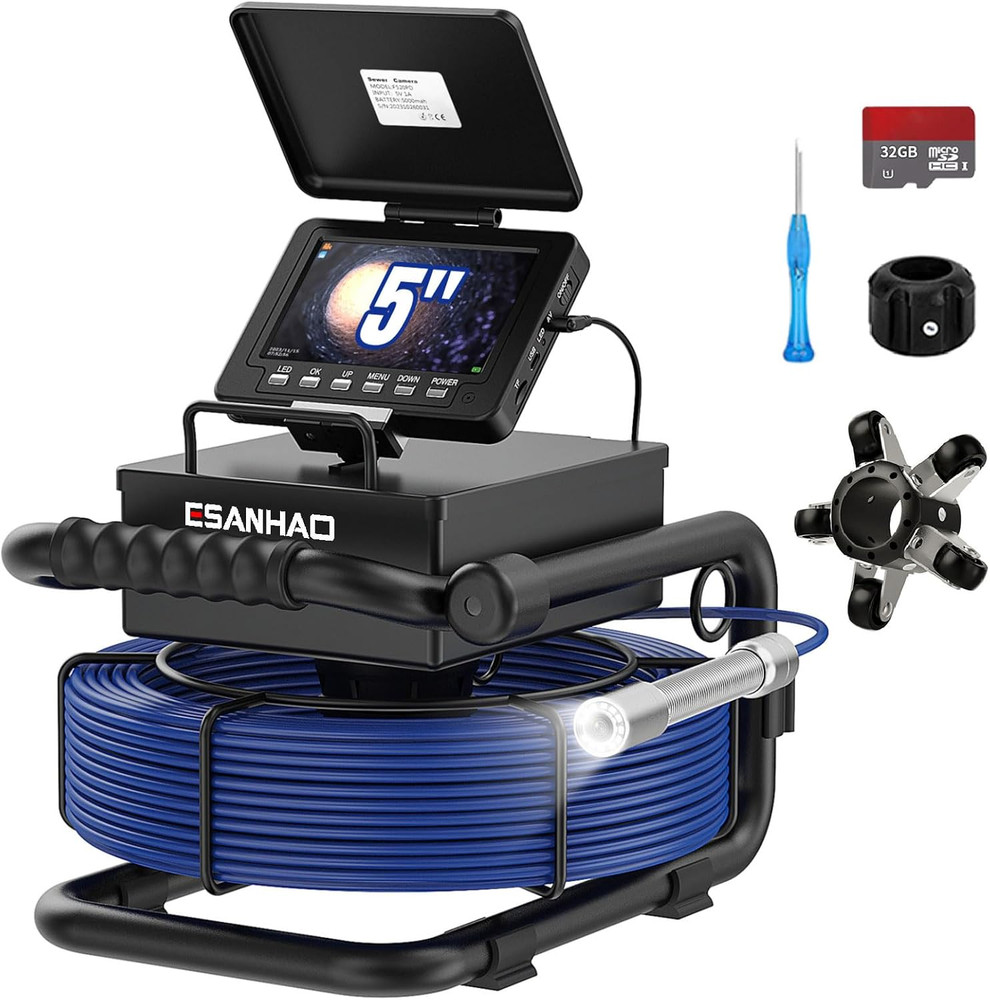 100Ft Sewer Camera with 5&Prime; Screen & DVR, 32GB TF Card for Plumbing Inspections