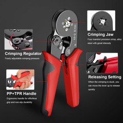 Self-Adjusting Ratchet Wire Ferrule Crimping Tool AWG 23-7 (0.25-10mm&sup2;) Red