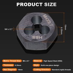 HSS M4 x 0.7 Metric Machine Thread Hex Die Right Hand High Speed Steel