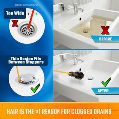 FlexiSnake Drain Weasel Sink Snake Handle + 5 Refill Wands, Orange/Yellow