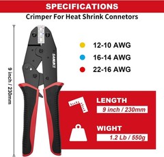Crimping Tool for Heat Shrink Connectors, AWG 22-10 Ratcheting Wire Terminal Cri