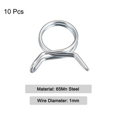 Double Wire Spring Hose Clamp, 10pcs 65Mn Steel 10mm Spring Clips, Silver Tone