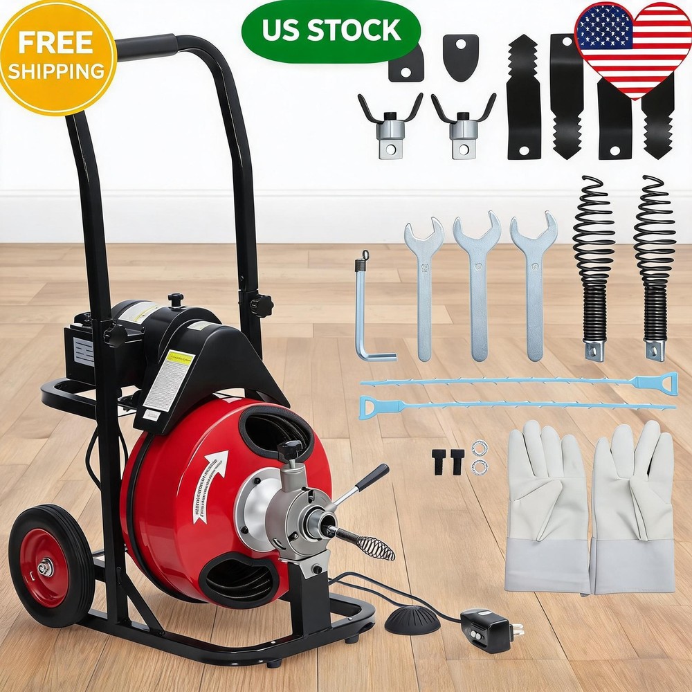 Electric Drain Cleaner Machine 100FT x 3/8 Inch Plumbing Snake Sewer Auger