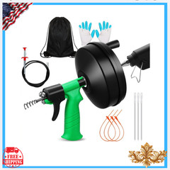 New 50ft Drain Auger Plumbing Snake Manual & Drill Powered w/ Bag Gloves