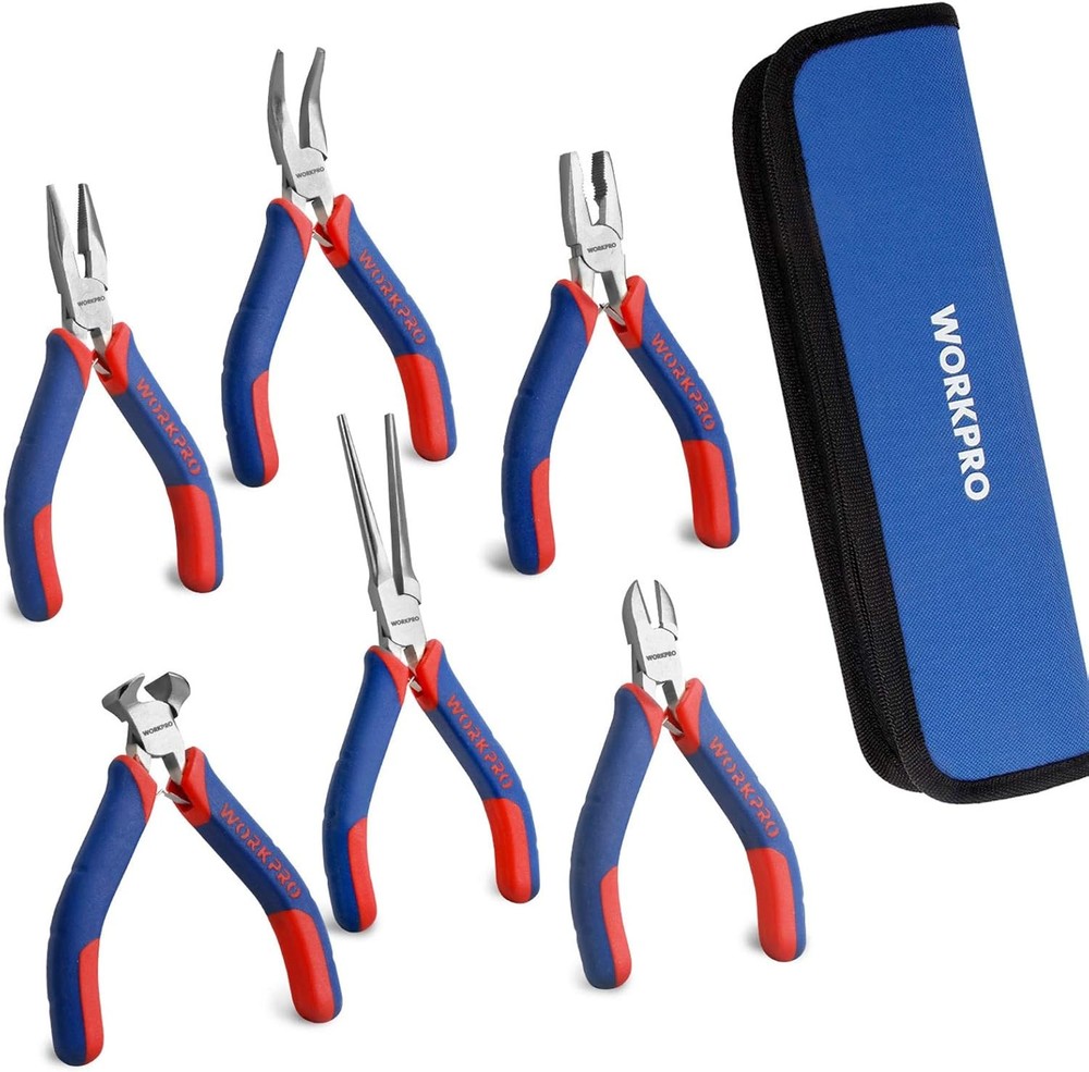 6-piece Mini Pliers Set &ndash; Needle Nose, Diagonal, Long Nose, Bent Nose, End Cutti