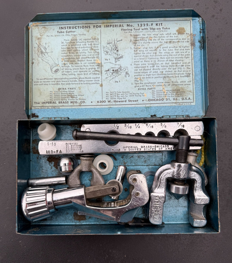 Vintage Imperial Tubing Tool Kit 1225-F Flare & Cutting Set w Metal Case